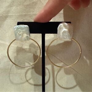 Anthropologie organic square Pearl and Hoop Earrings NWT